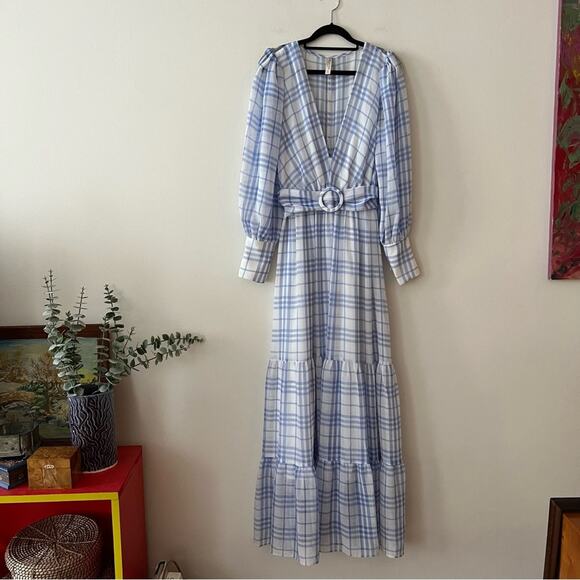 Bec & Bridge Alexa White & Blue Checked Long Sleeve Maxi Dress - Picture 4 of 11